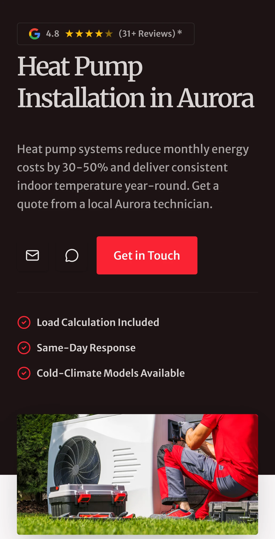 Aurora Heat Pumps on mobile